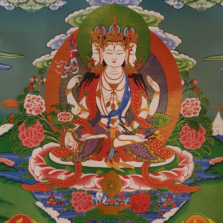 Tranh Thangka Bất Không Quyển Sách Quan Âm Bồ Tát_120x80cm